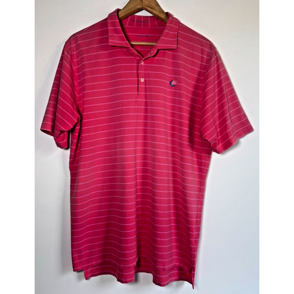 B. Draddy Men Polo Shirt Large Pink Striped Golf Performance Pima Cotton Stretch